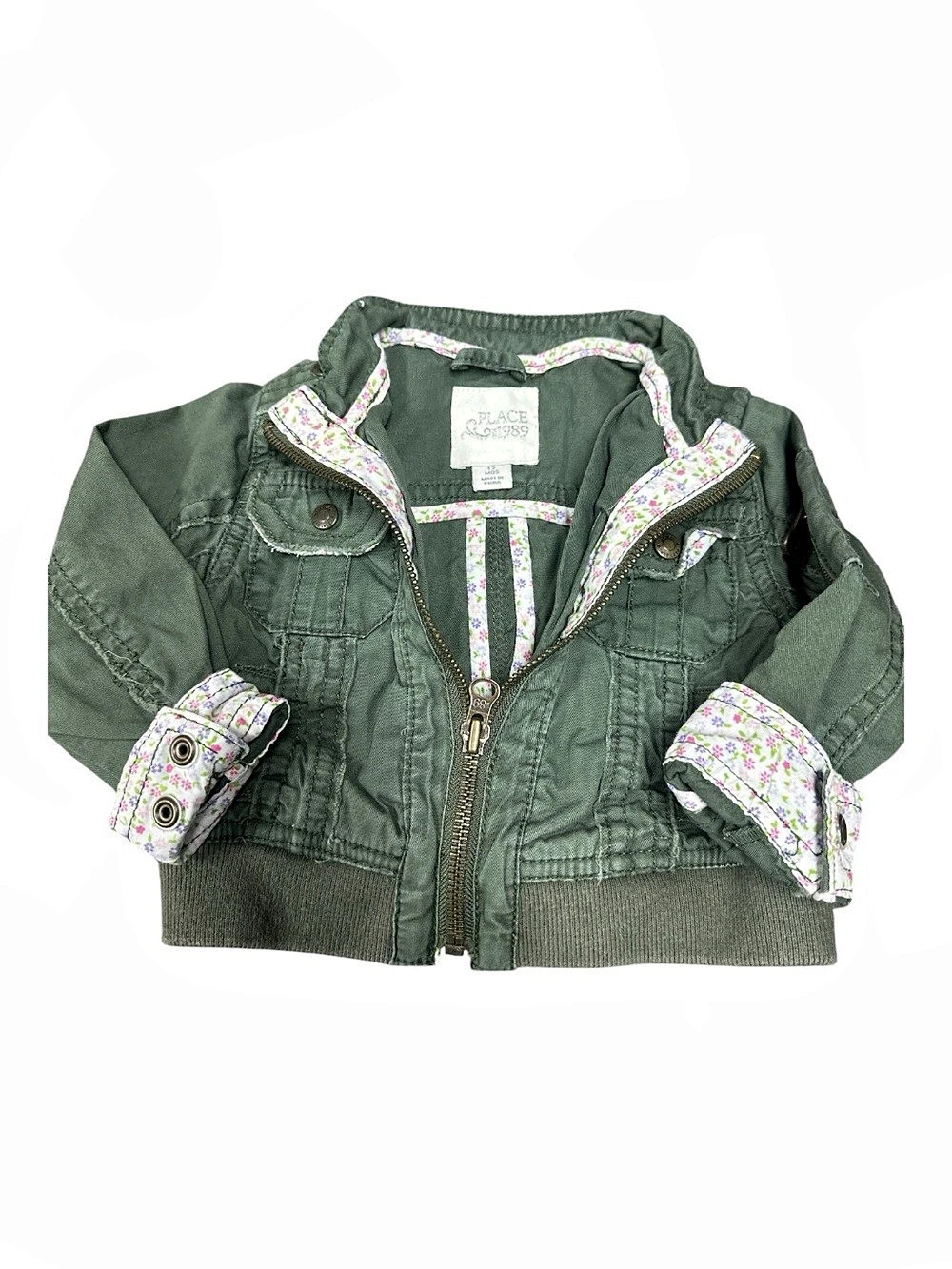 Children’s Place - EC - Girls Floral Lined Jacket in Green Size 12